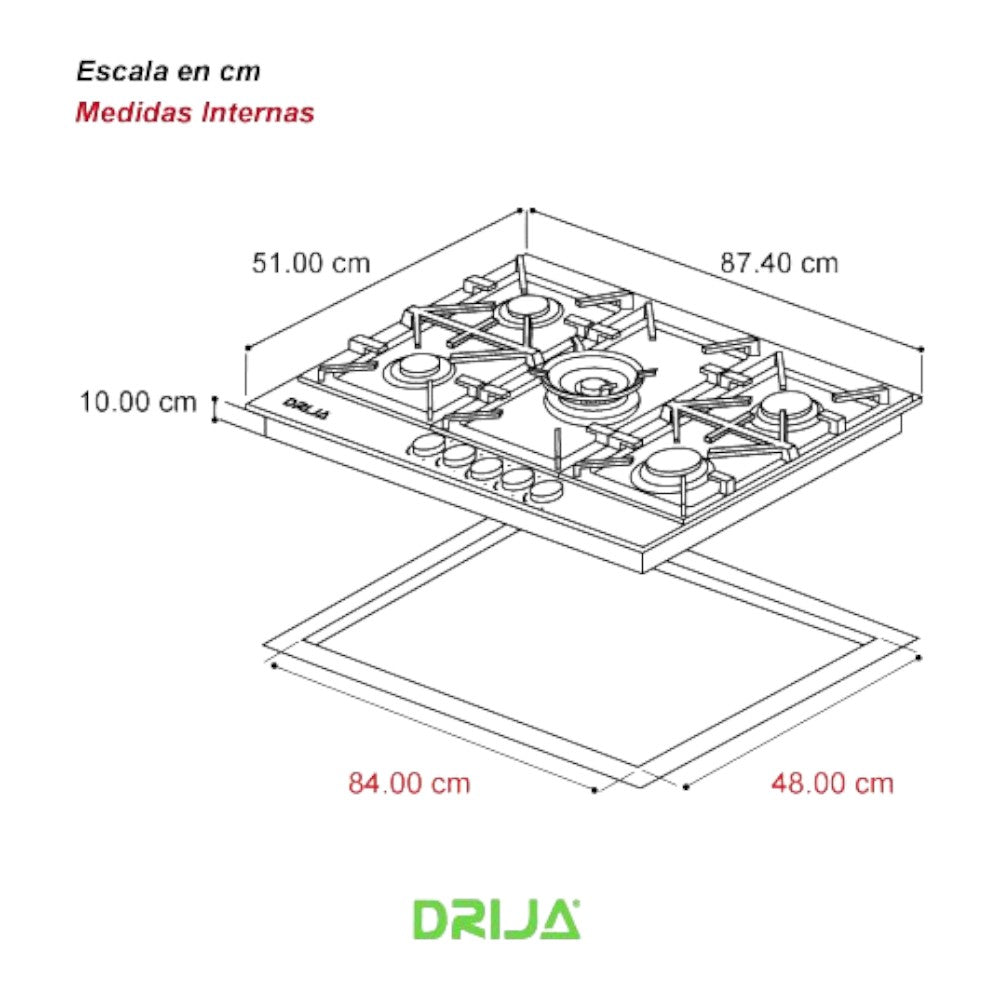Estufa A Gas Drija Toscana 90 / Vitro / 5 Quemadores