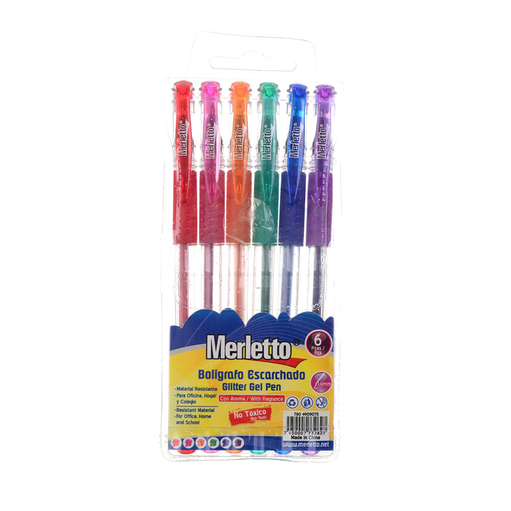 Bolígrafos Merletto Gel Escarchado 1.0 mm de 6 Piezas