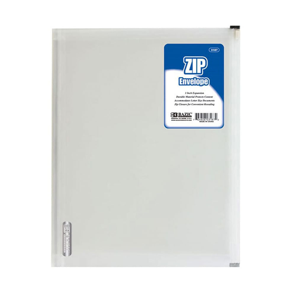 Sobre Tamaño Carta Bazic Plástico Con Cierre de Cremallera