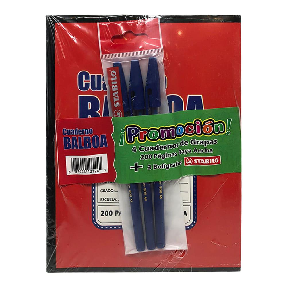 Cuaderno Grapado Balboa Raya Ancha 200 Páginas 4 Piezas - Surtido
