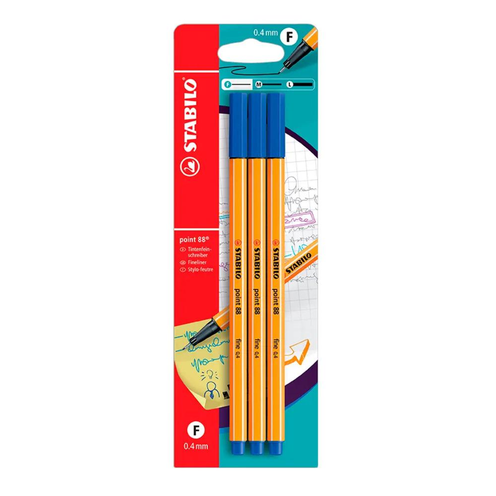 Marcador Punta Fina Stabilo Azul 3 Piezas