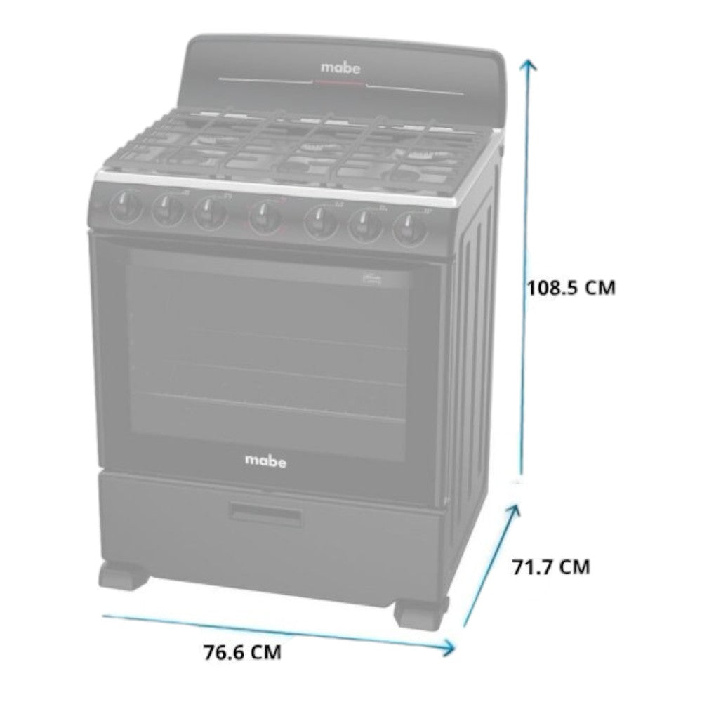 Estufa a Gas Mabe de 30" / 6 Quemadores / Negro / EM7658BFIN2