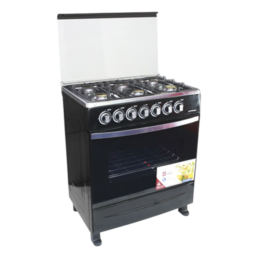 Estufa a Gas Premier de 30" (105L) / 6 Quemadores / Negra / Tapa de Vidrio