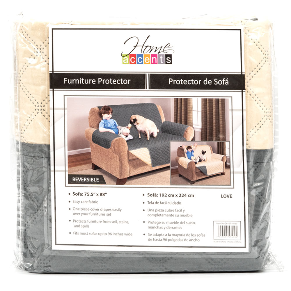 Protector Para Sofá Reversible Estampado Gris Beige 2 Puestos