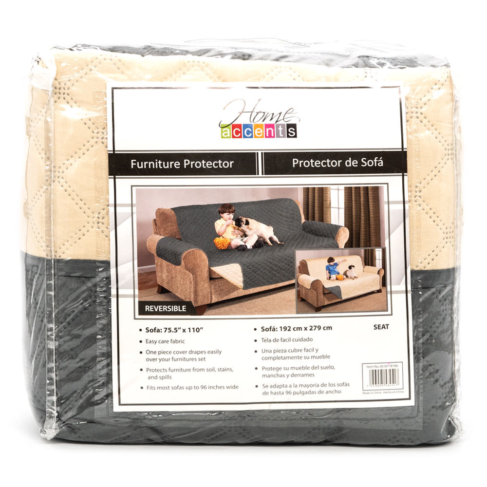 Protector Para Sofá Reversible Estampado Gris Beige 3 Puestos