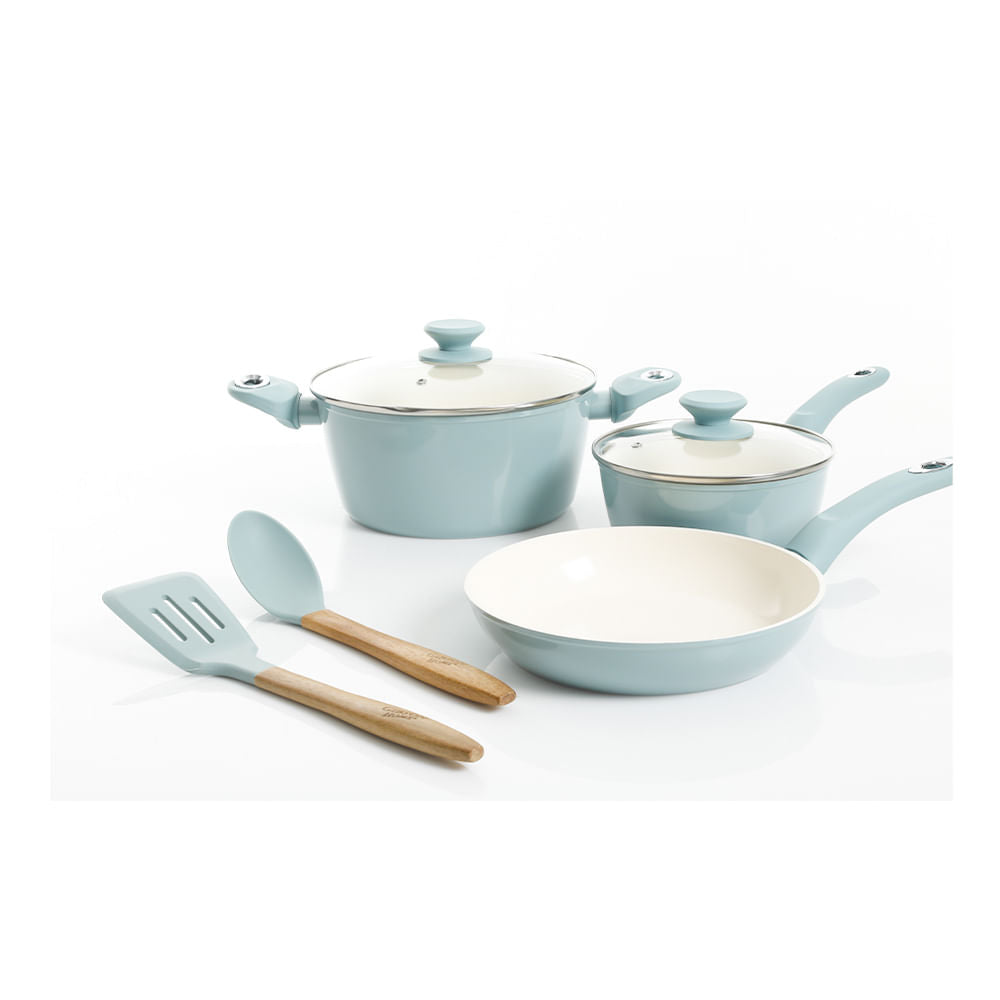 Juego de Ollas y Sartén Gibson Plaza Café Celeste 7 Piezas