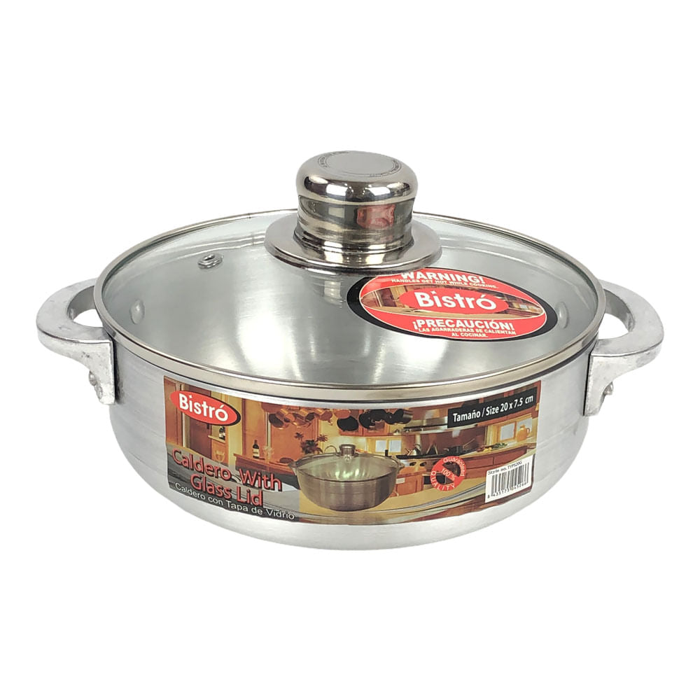 Olla Bistro con Tapa de Vidrio 20 cm - Gris Claro