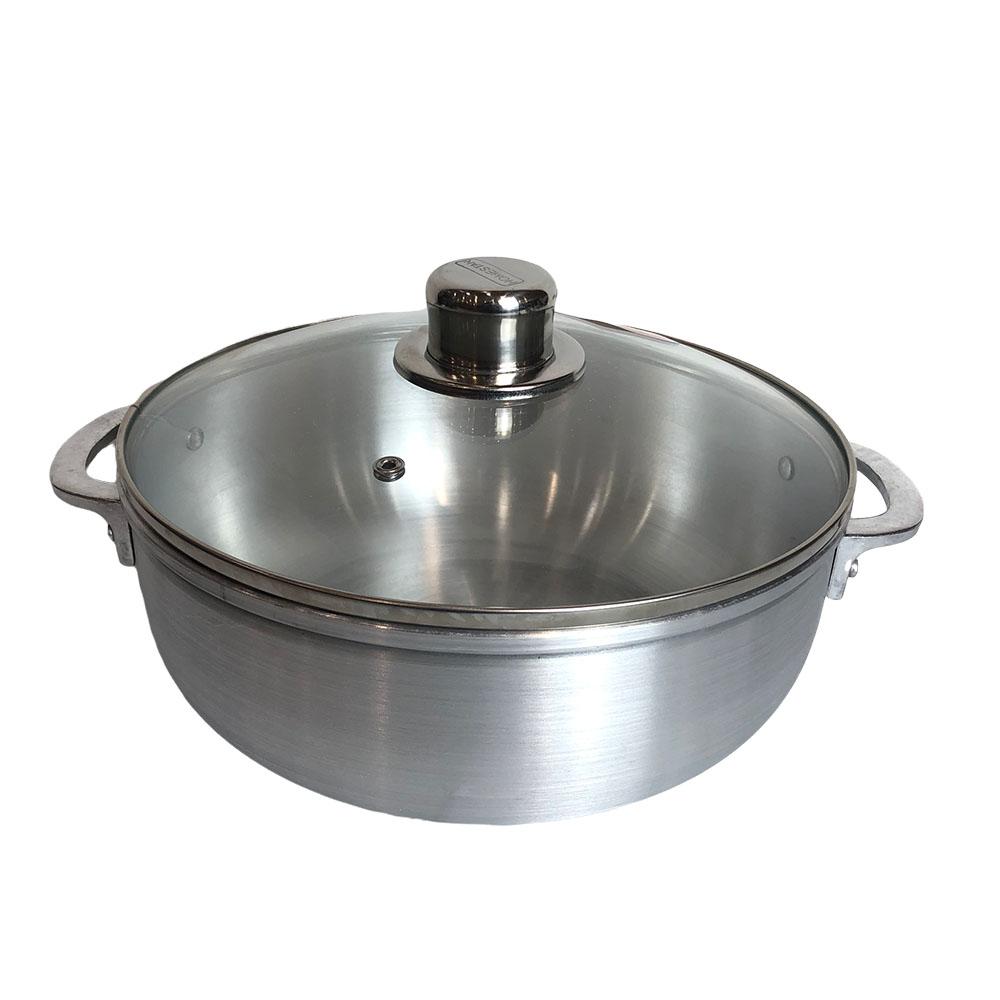 Caldero de Aluminio Homestar Con Tapa de Vidrio 26 cm