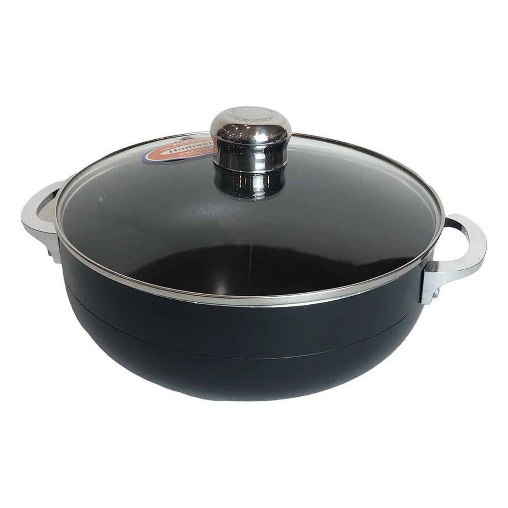 Caldero de Aluminio Homestar Con Tapa de Vidrio 24 cm