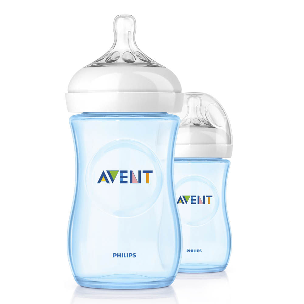 Biberón Plástica Avent Natural Azul 9 oz 2 Piezas
