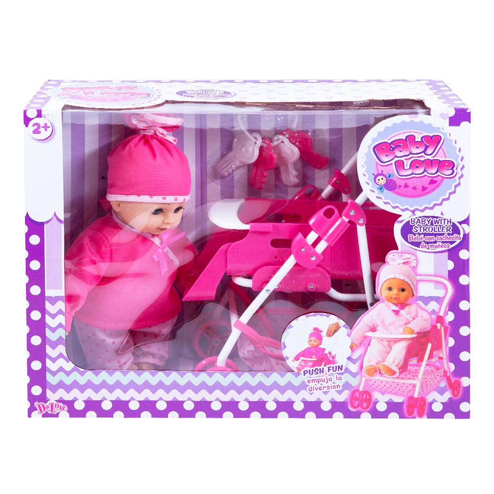 Muñeca Bebe Con Coche Set Deluxe
