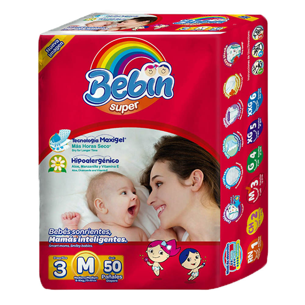 Pañales Desechables Bebin Super Mediano de 50 Piezas