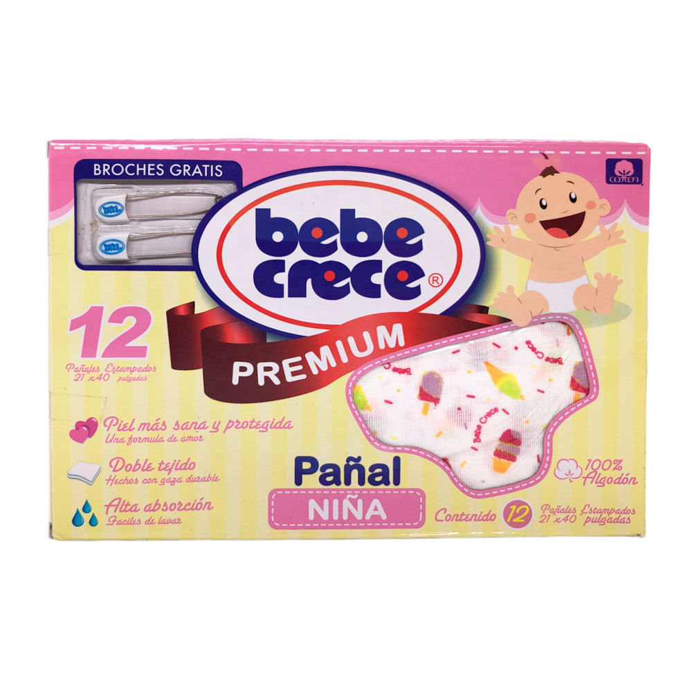 Pañales de Tela Bebé Crece Estampado Para Bebé Niña de 12 Piezas