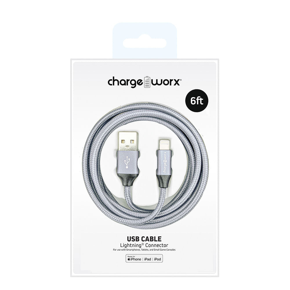 Cable de Cargador Chargeworx USB-C 6' Plateado