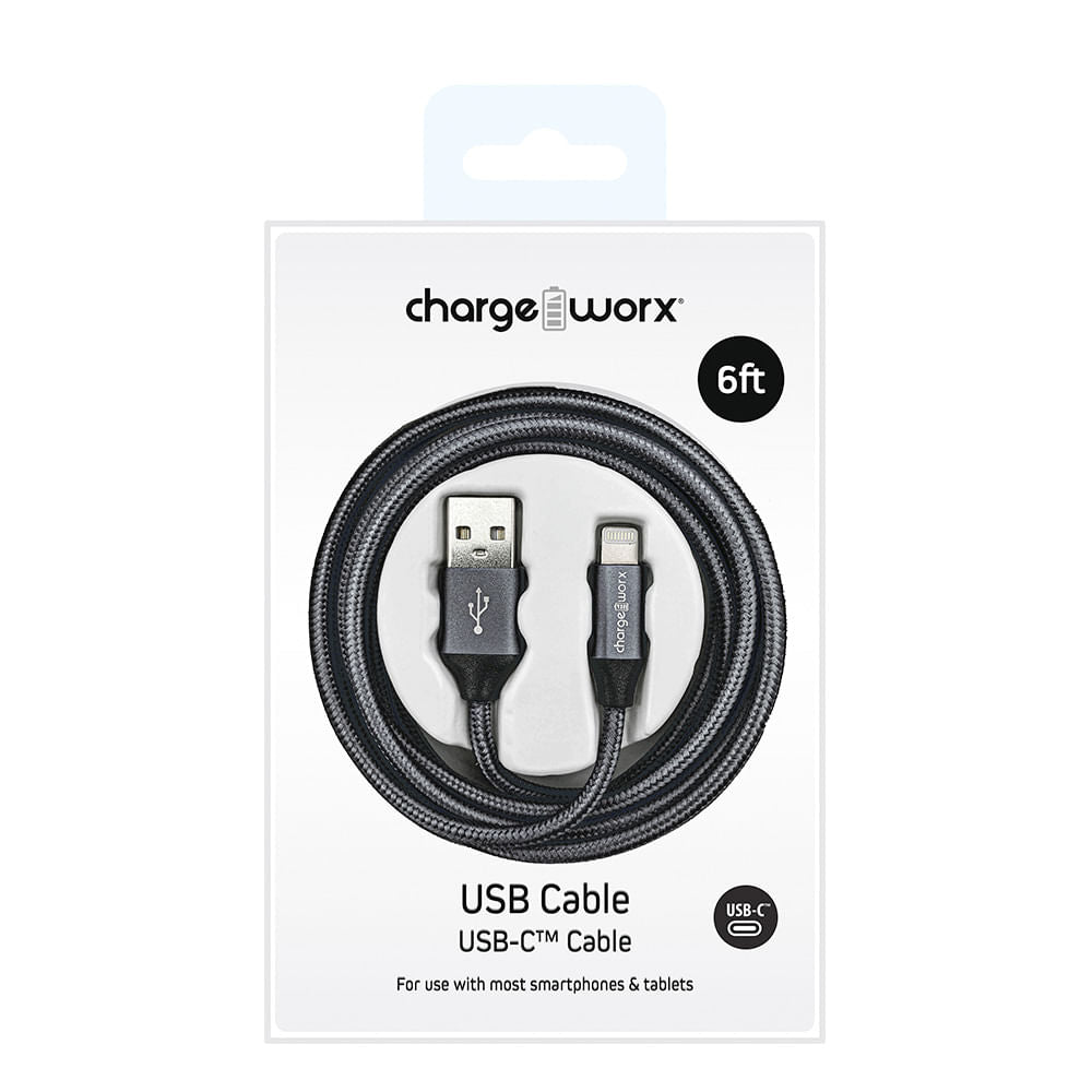 Cable de Cargador Chargeworx USB-C 6' Negro