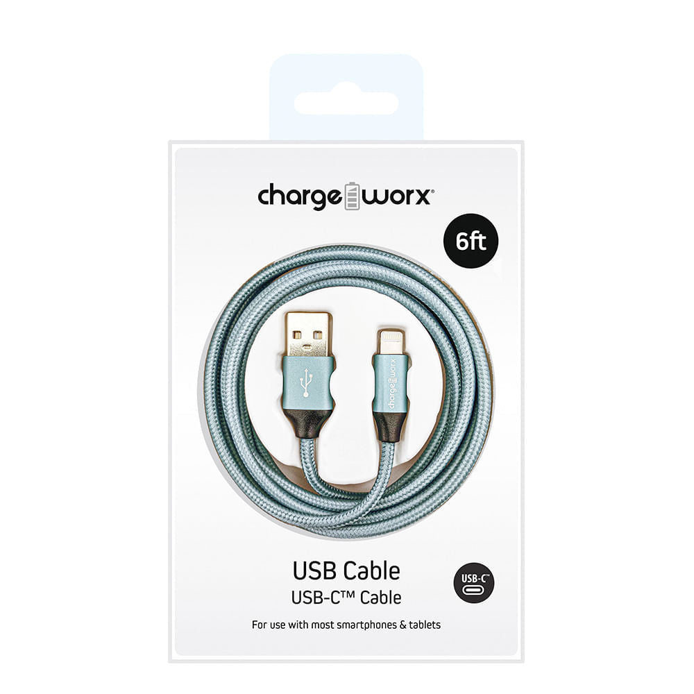 Cable de Cargador Chargeworx USB-C 6' Teal