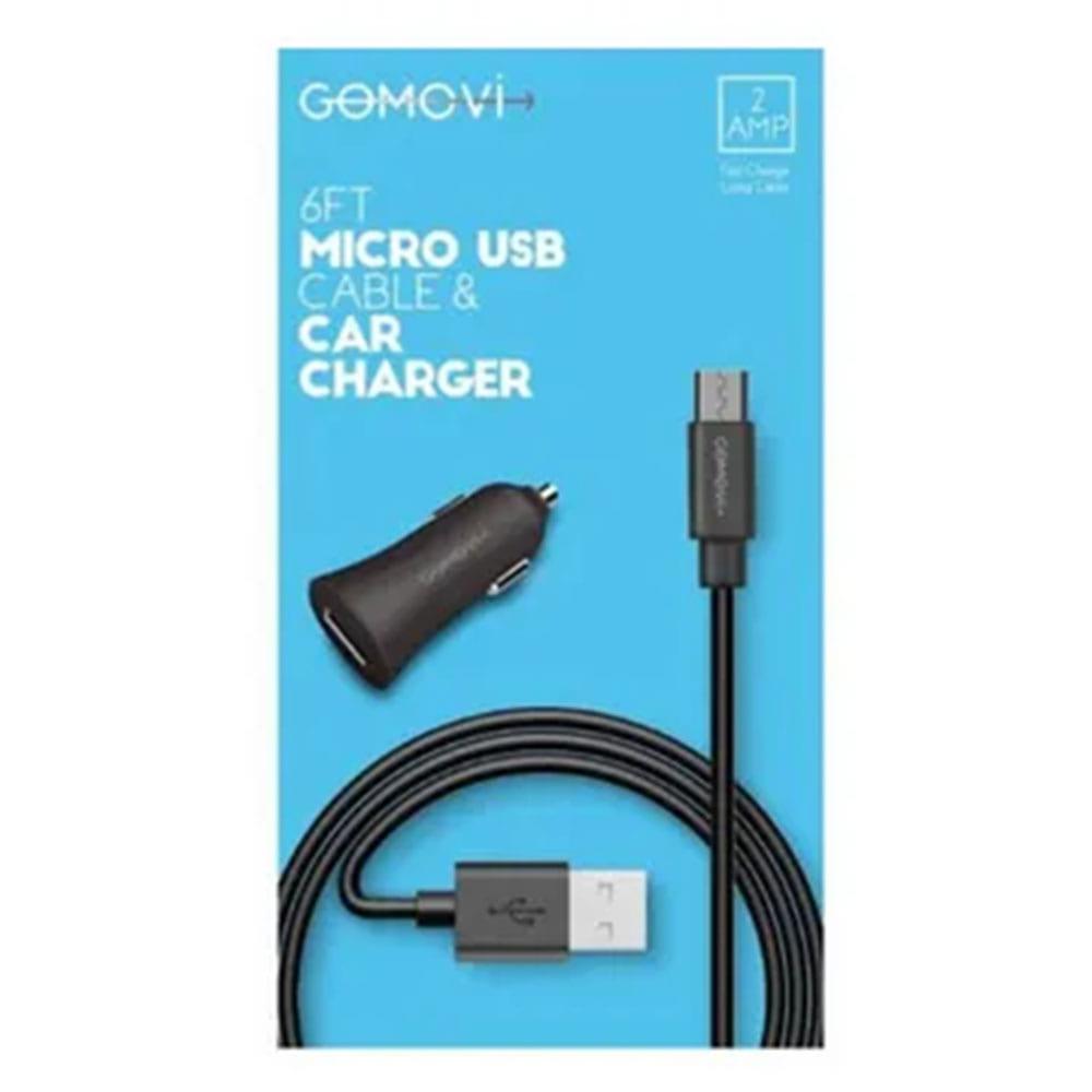 Cargador Para Automóvil GoMovi 2.1 Amperios y Cable Micro USB de 6 Pies