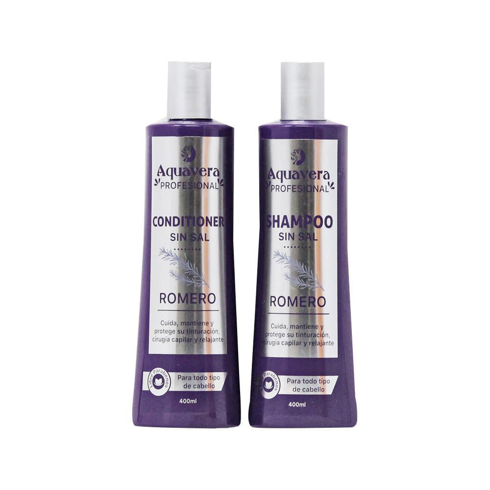 Shampoo y Acondicionador Aquavera Romero Sin Sal 400 ml