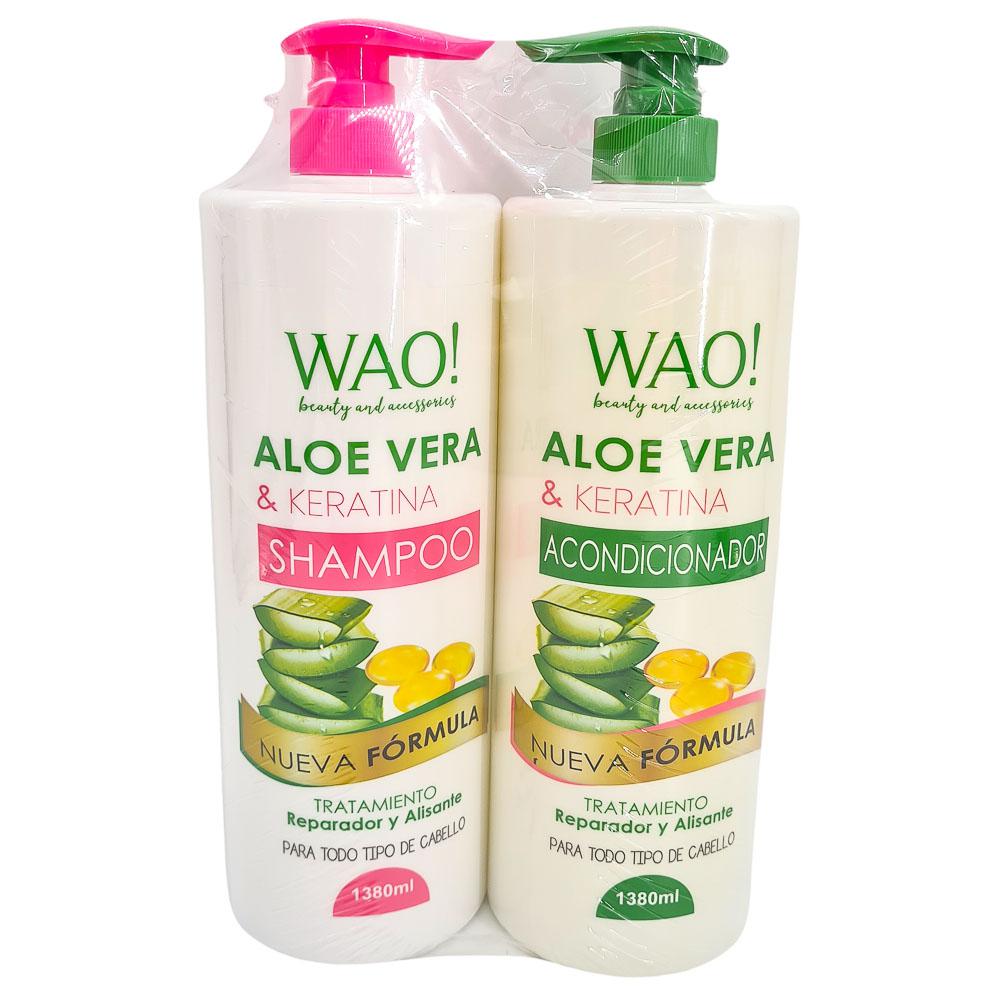 Shampoo y Acondicionador Wao Con Aloe Vera y Keratina 1380 ml 2 Piezas