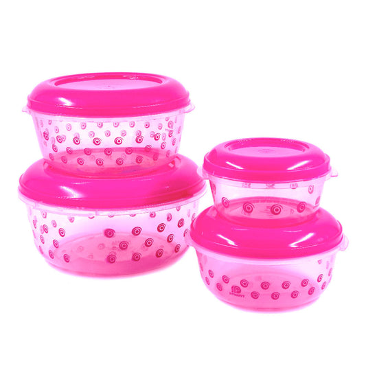 Envases Plástico Con Tapa 4 Piezas Rosado - Surtido