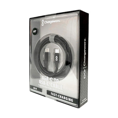 Cable Cargador Chargeworx de Nylon / USB - C A USB - C / 6Ft / 20W / Negro - Chargeworx - Titan.com.pa - 643620039298