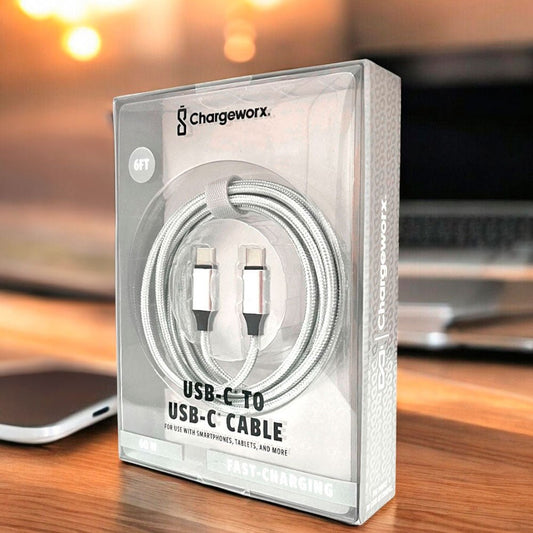 Cable Cargador Chargeworx de Nylon / USB - C A USB - C / 6Ft / 20W / Plateado - Chargeworx - Titan.com.pa - 643620039885
