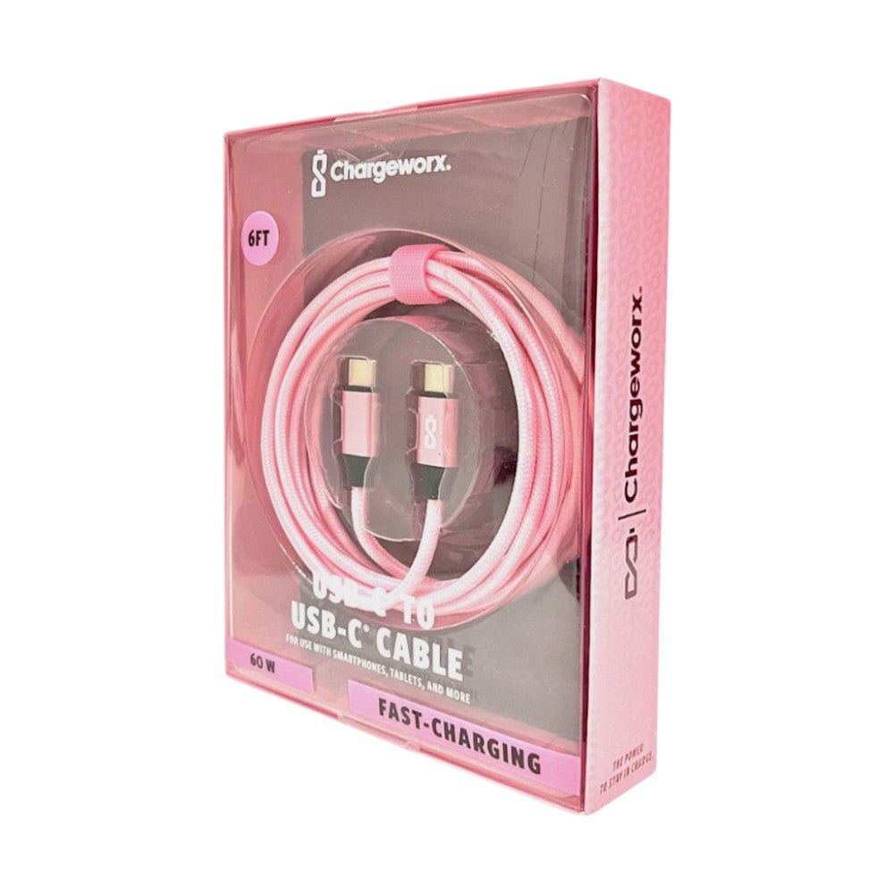 Cable Cargador Chargeworx de Nylon / USB - C A USB - C / 6Ft / 20W / Rosado - Chargeworx - Titan.com.pa - 643620039328