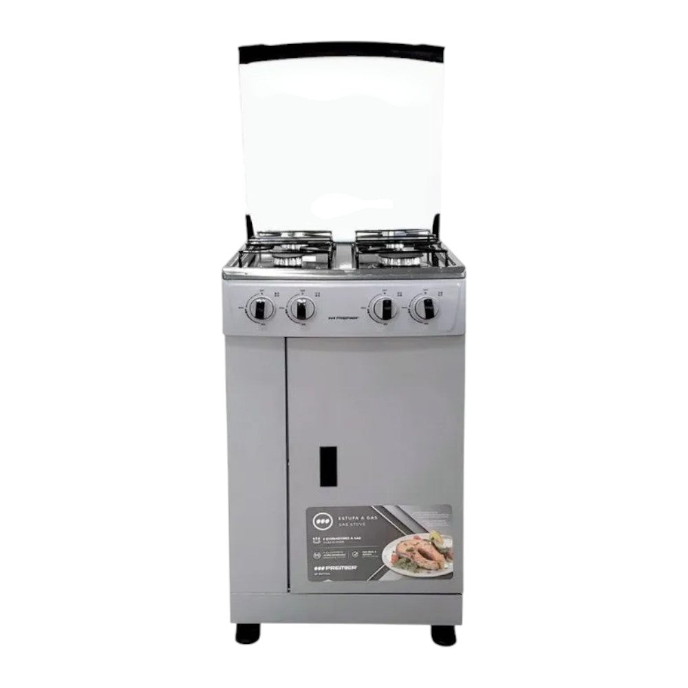 Estufa A Gas Premier / 4 Quemadores / Plateada / Con Gavetero