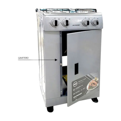 Estufa A Gas Premier / 4 Quemadores / Plateada / Con Gavetero