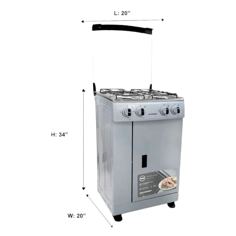 Estufa A Gas Premier / 4 Quemadores / Plateada / Con Gavetero