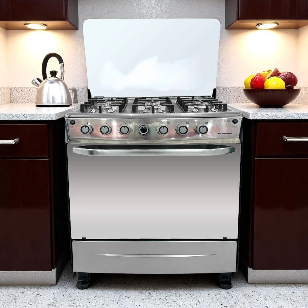 Estufa A Gas 30" / 6 Quemadores / Horno de Gas / Negro