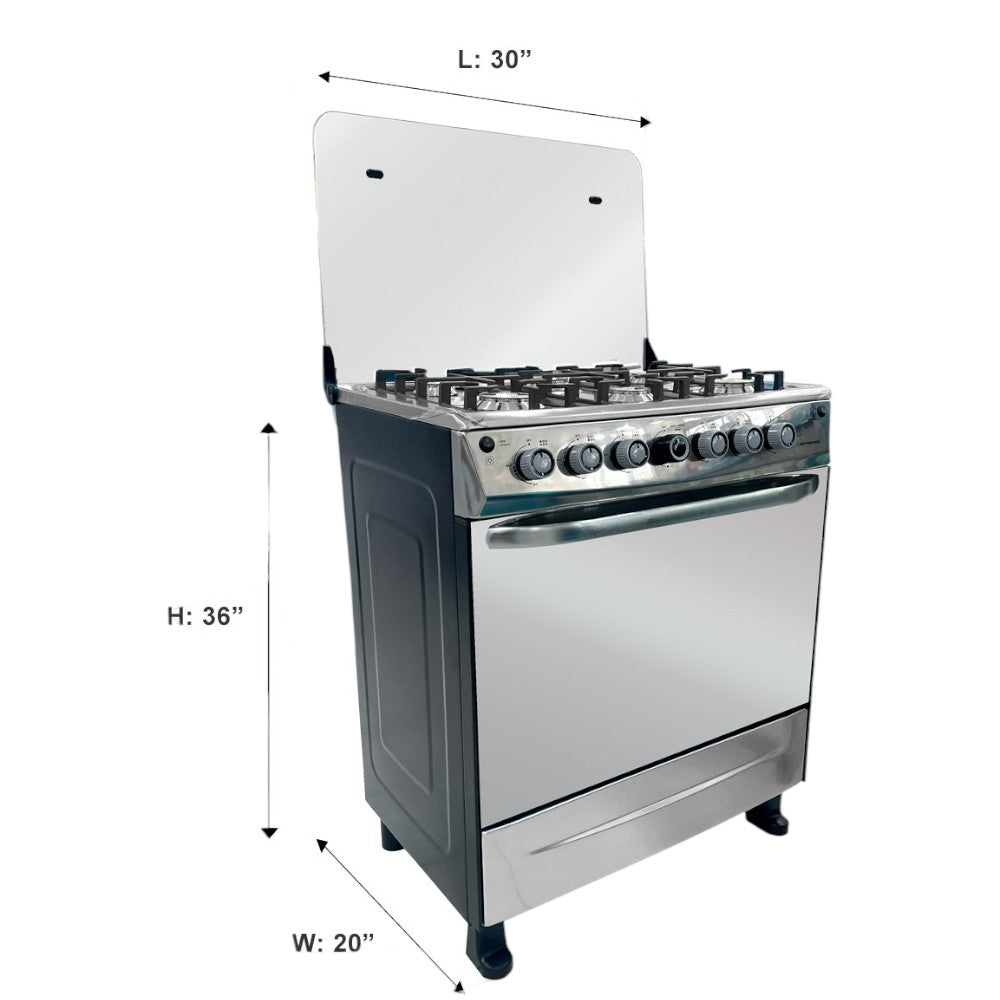 Estufa A Gas 30" / 6 Quemadores / Horno de Gas / Negro