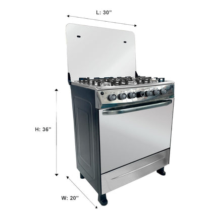 Estufa A Gas 30" / 6 Quemadores / Horno de Gas / Negro