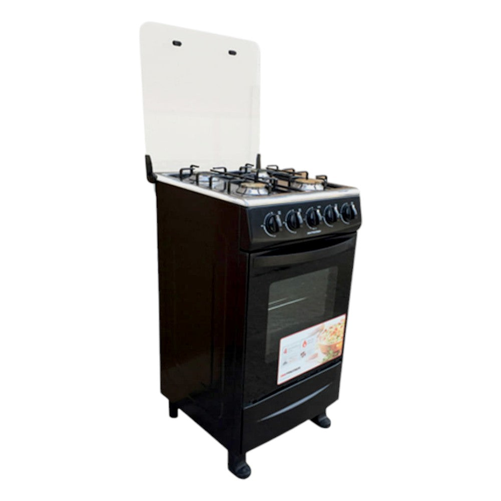 Estufa a Gas Premier de 4 Quemadores / Negra / Tapa de Vidrio