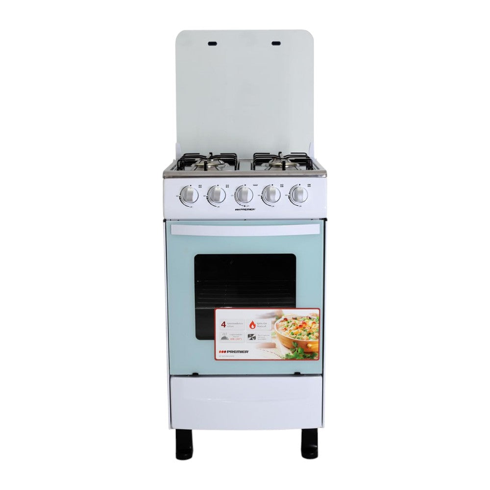 Estufa a Gas Premier / 4 Quemadores / Blanca /  Tapa de Vidrio