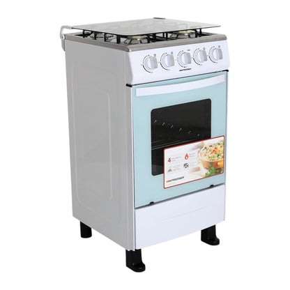 Estufa a Gas Premier / 4 Quemadores / Blanca /  Tapa de Vidrio