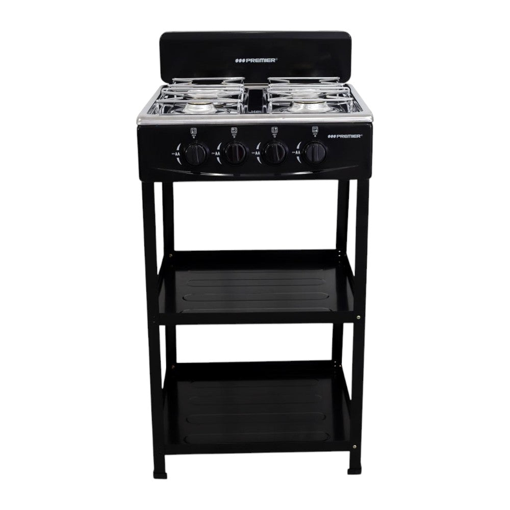 Estufa a Gas Premier 4 Quemadores / Negro / Acero Inoxidable