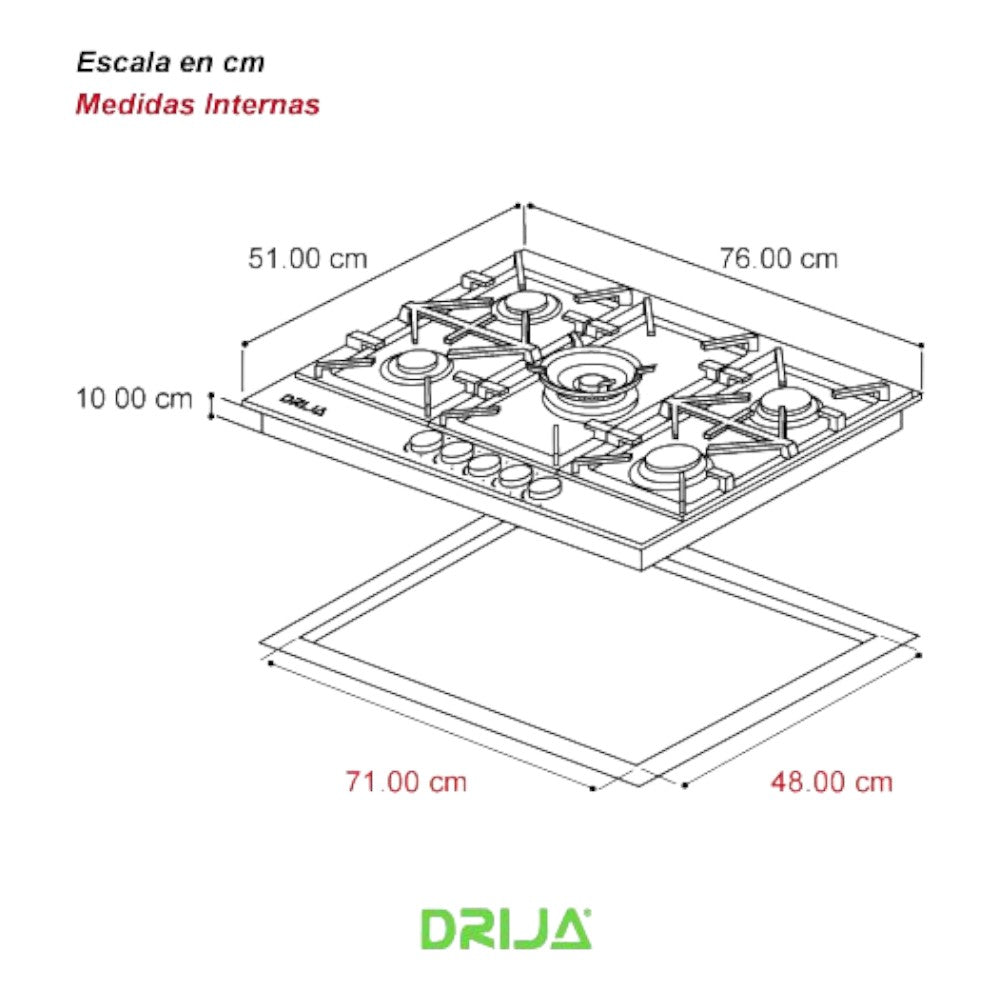 Estufa a Gas Drija 5 Quemadores / Vitro / Toscana 76