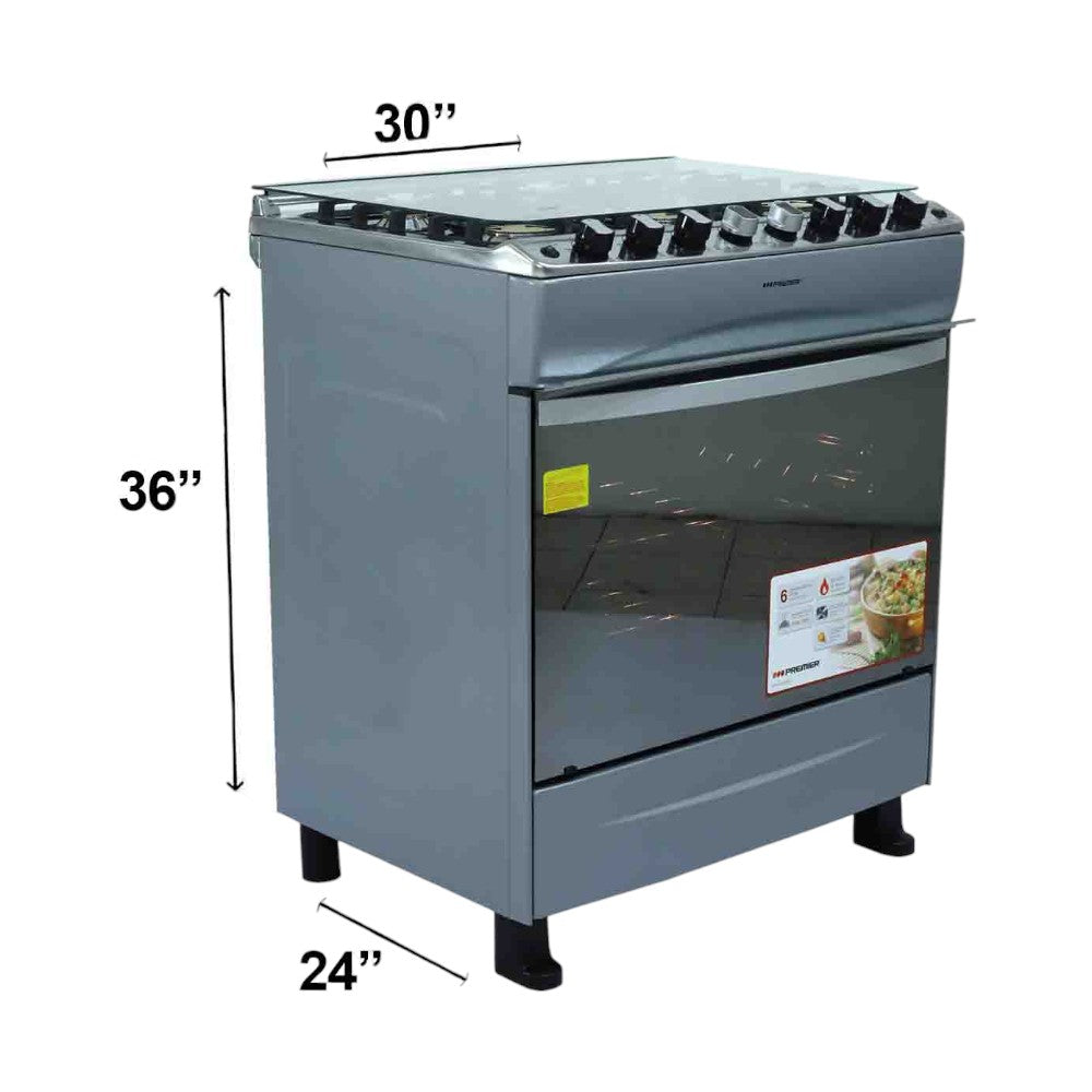 Estufa A Gas Premier 30" / 6 Quemadores / C/Horno / Silver