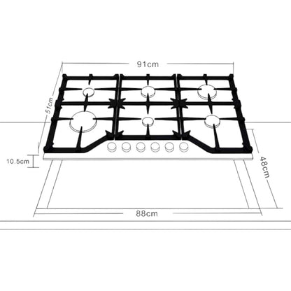 Estufa Empotrable A Gas Drija de 36” / 6 Quemadores / Negro