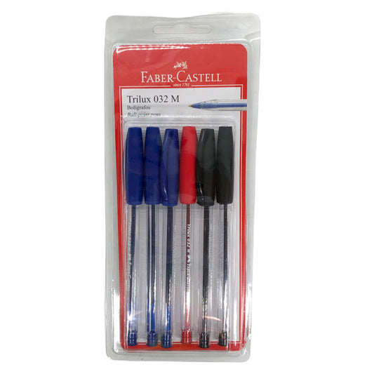 Bolígrafos Faber Castell Trilux 032-M de 1.0 mm 6 Piezas - Surtido
