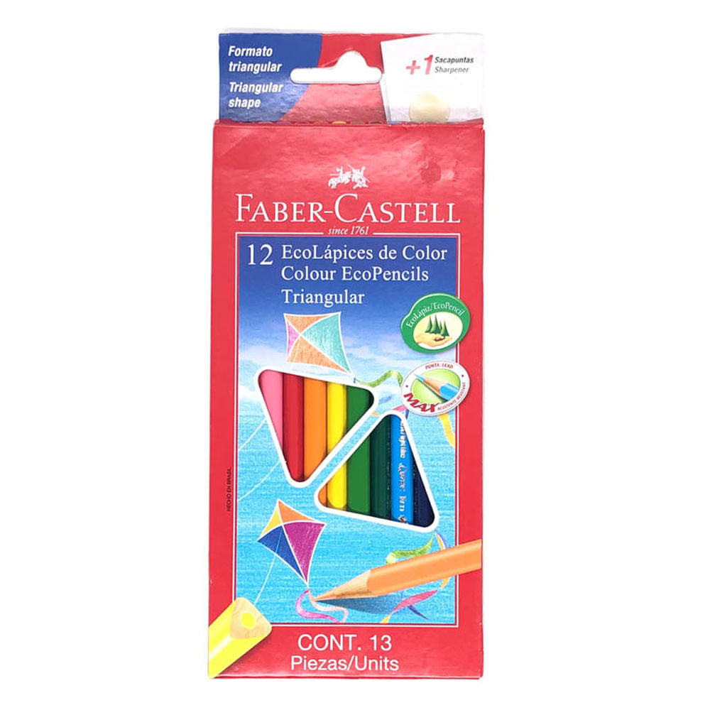 Lápices de Colores Faber Castell Triangular y Sacapuntas de 12 Colores