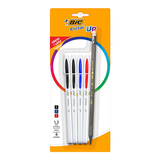 Bolígrafos Bic Cristal Up 1.2 mm de 4 Piezas y Lápiz