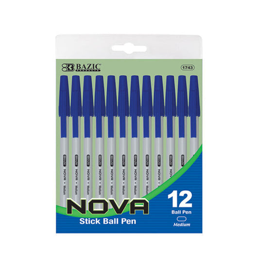 Bolígrafos Bazic Nova Azul de 12 Piezas