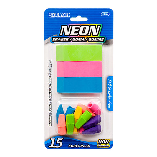 Borrador Neón Bazic Colores 15 Piezas