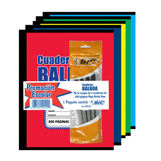 Cuadernos Grapado Pequeños Raya Ancha Balboa de 200 Páginas 5 Piezas - Surtido