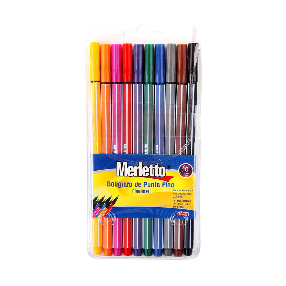 Bolígrafos Merletto Punta Fina 0.4 mm de 10 Piezas