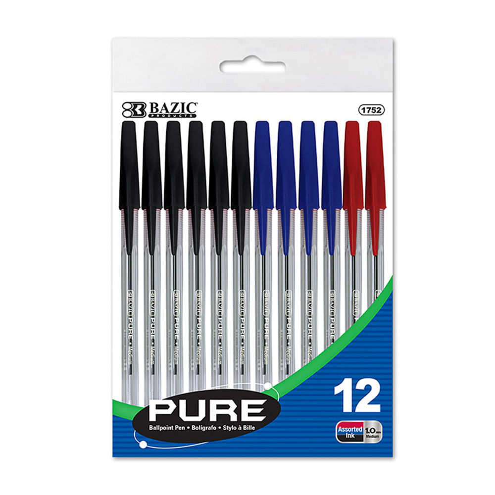 Bolígrafos Bazic Pure de 12 Piezas - Surtido