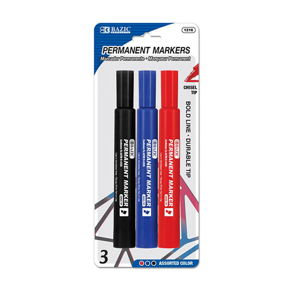 Marcaderos Permanentes Bazic 3 Piezas - Surtido