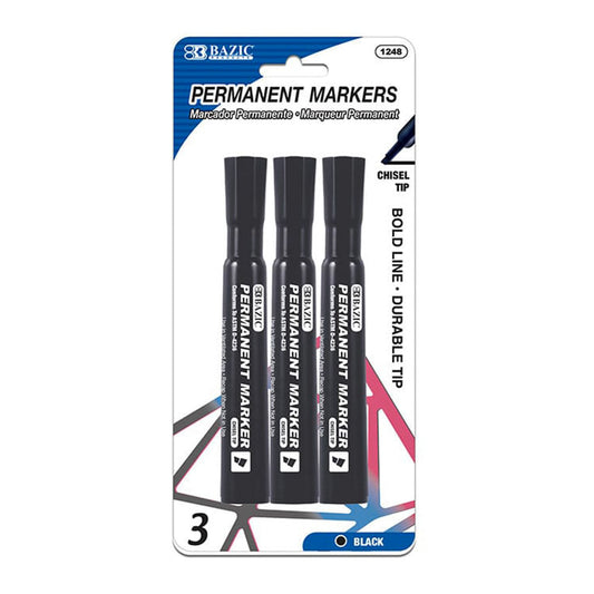 Marcadores Permanentes Bazic Negro 3 Piezas